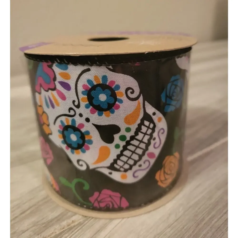 2 Rolls Halloween Day of the Dead Sugar Skull Ribbon Día De Los Muertos NEW